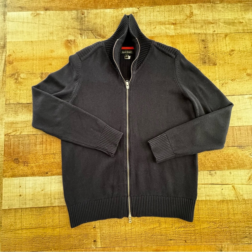 Banana Republic Full Zip Cotton Knit Jacket LARGE Navy Blue